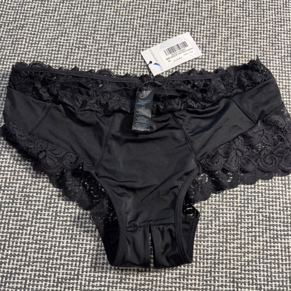 Verano Lingerie Luxa Black Floral Lace Cheeky Panty Women XL B09SVH4SBR New